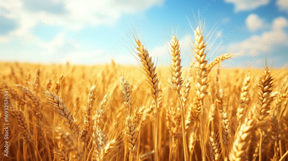 Fototapeta premium Golden wheat field under a sunny sky.