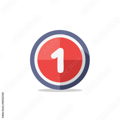 Red Circle with White Number One Icon Simple Flat Design