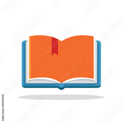 Open book illustration with red bookmark for reading, education and storytelling