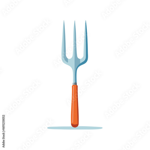 Stylized three-pronged carving fork with orange handle, kitchen and barbecue cooking utensil