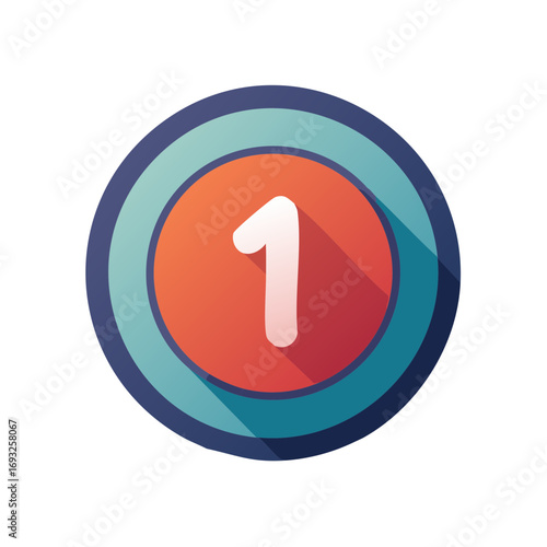 Number One Icon With Shadow and Colorful Circle Illustration