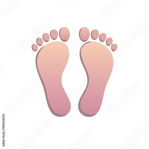 Simple vector illustration of human footprints with a soft pink gradient and shadow effect