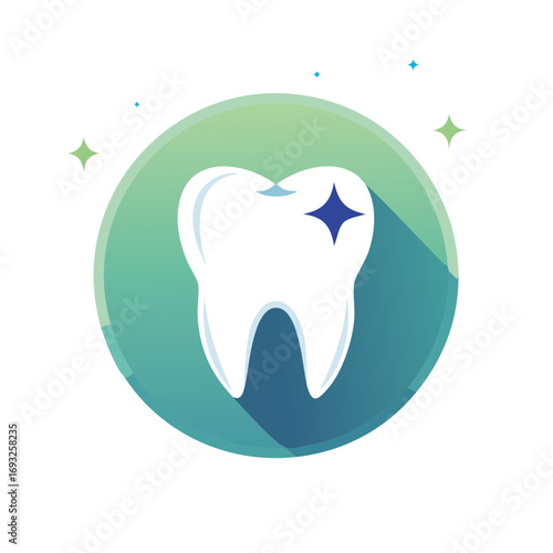 White Tooth on Gradient Circle Design for Dentistry Oral Health and Hygiene