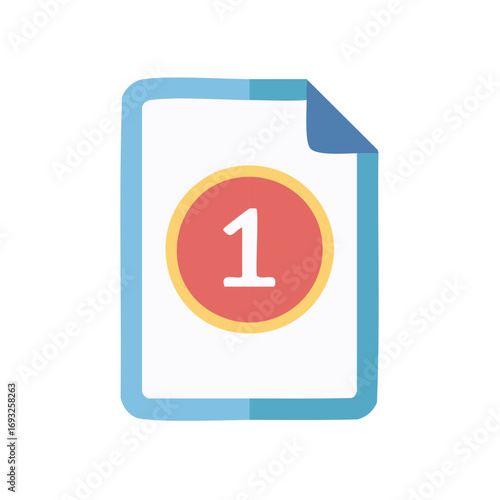 Illustrated Paper Sheet with Number One inside a Circle for Visual Numbering