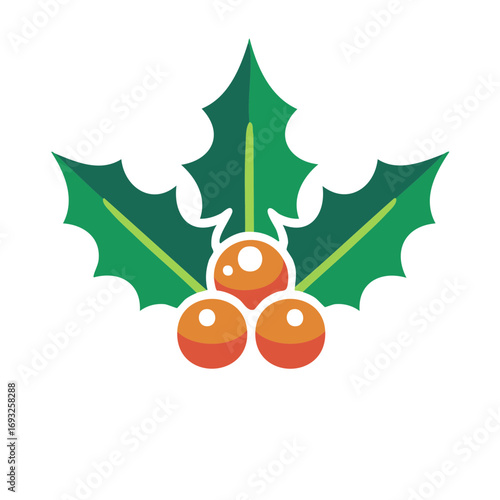 Festive Holly Berry and Leaf Icon with Bright Seasonal Colors for Holiday Decorations