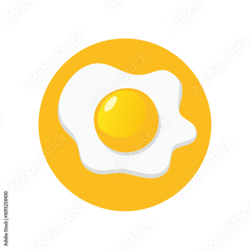 Stylized Fried Egg Illustration in Yellow Circle Morning Breakfast Food Icon Graphic