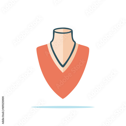 Flat design illustration of a stylized jewelry display mannequin with coral orange garment