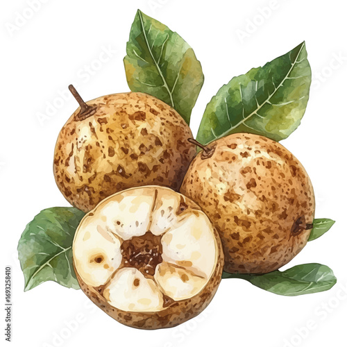 Medlar, watercolor illustration vector, isolated on a white background.
