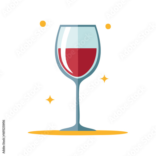 Stylized Wine Glass Icon with Sparkles and Circle Accents