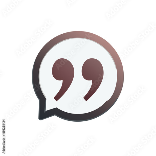 Quote bubble with quotation marks, communication icon with speech symbol and messaging text