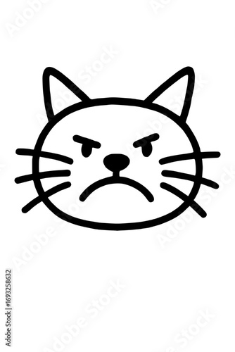 Isolated Black Line Cartoon Angry Cat Head Illustration
