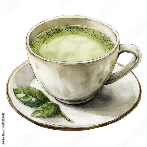 watercolor vector of Matcha Tea, isolated on a white background.