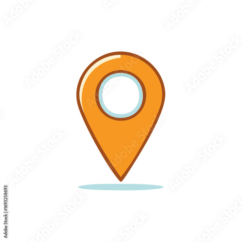 Simple orange location pin marker icon with a circular center element casting a slight shadow