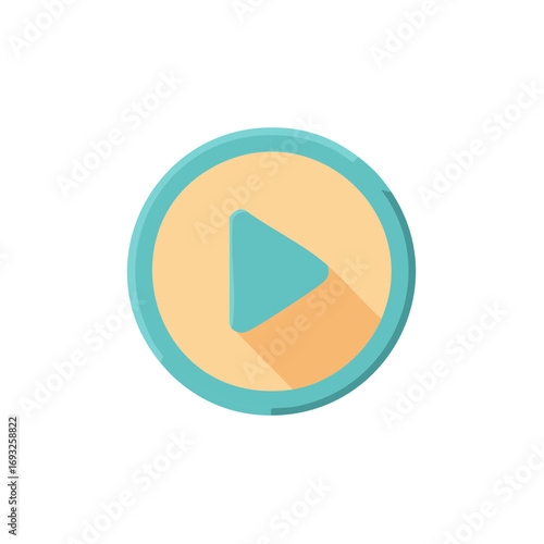 Modern flat play button icon with a subtle shadow effect