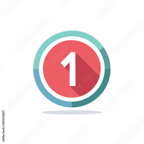 Number one icon with long shadow flat design style vector illustration