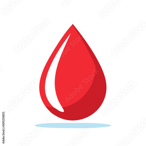 Single droplet of red liquid or substance on a white background graphic
