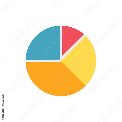 Colorful flat design pie chart icon for business data analysis, statistics, and infographic reports