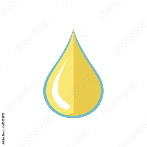 Isolated Vector Image of a Single Golden Yellow Drop Liquid or Oil Shape on White