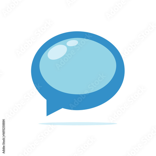 Cartoon blue speech bubble icon with a light reflection, shadow, and copy space