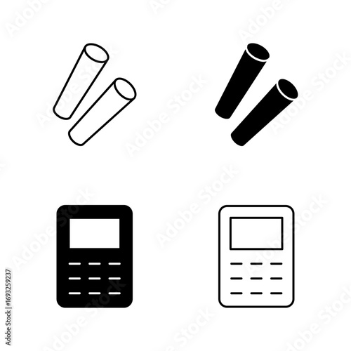 Chalk and Calculator Icons – Math and Education Symbol in Solid and Line Style
