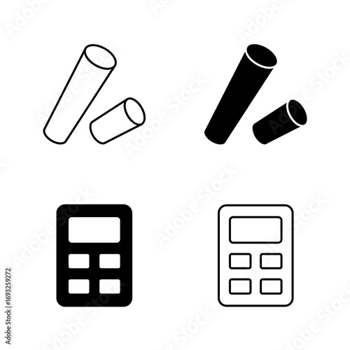 Chalk and Calculator Icons – Math and Education Symbol in Solid and Line Style