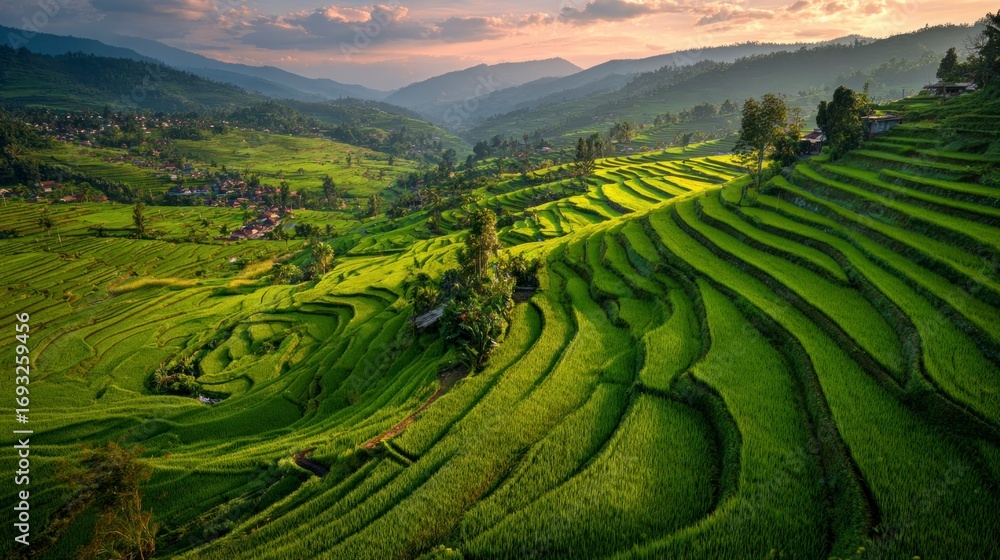 Fototapeta premium Stunning terraced rice paddies landscape