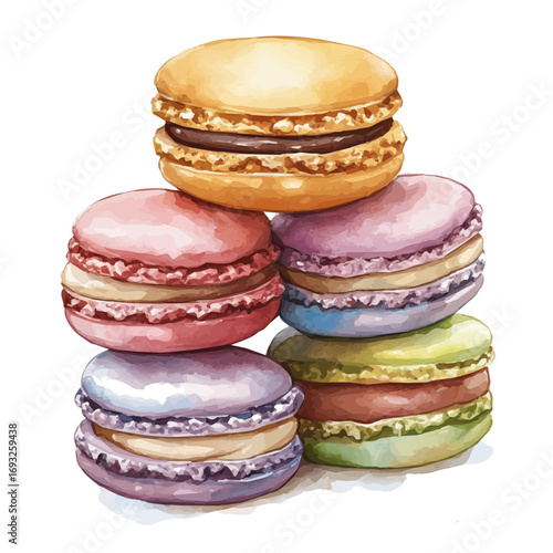 Macarons, watercolor illustration vector, isolated on a white background.