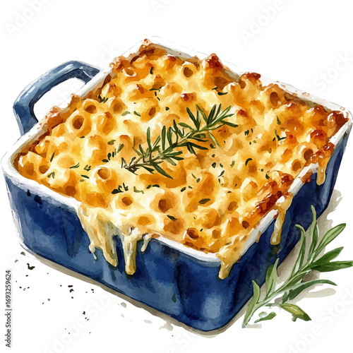 watercolor vector of Macaroni And Cheese, isolated on a white background.