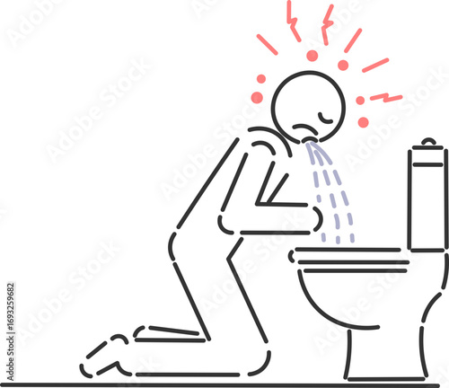 Icon of person vomiting into toilet due to severe discomfort