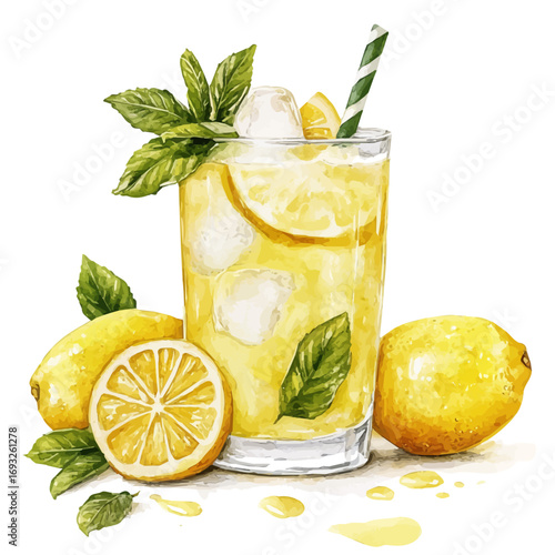 watercolor vector of Lemonade, isolated on a white background.