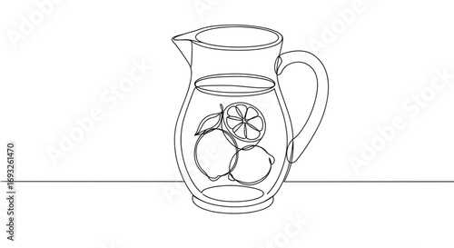Monoline style illustration of a pitcher with lemons and limes  
