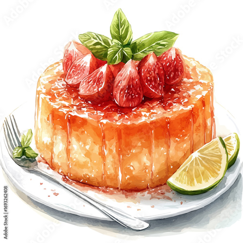 Kunafa, watercolor clipart vector, isolated on a white background.