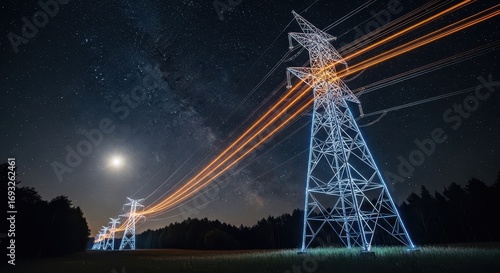 Power Lines Under the Stars: Energy Infrastructure Nightscape