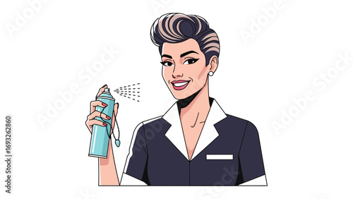 Young woman with a white facial mask applied to her skin looking at her reflection in a handheld mirror during a beauty routine