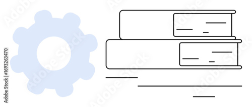 Two books stacked beside a light blue gear, representing a blend of education, learning, and technology. Ideal for ideas thumbs up study, innovation, engineering, progress, strategy development