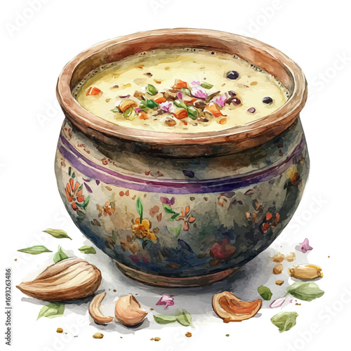 Kheer, watercolor painting vector, isolated on a white background.