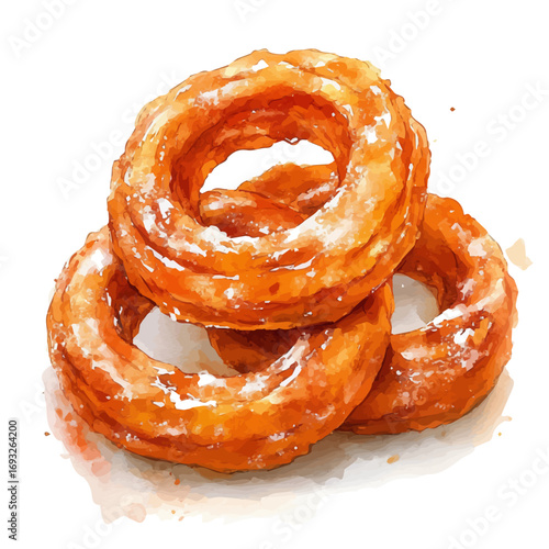 Jalebi, watercolor painting vector, isolated on a white background.