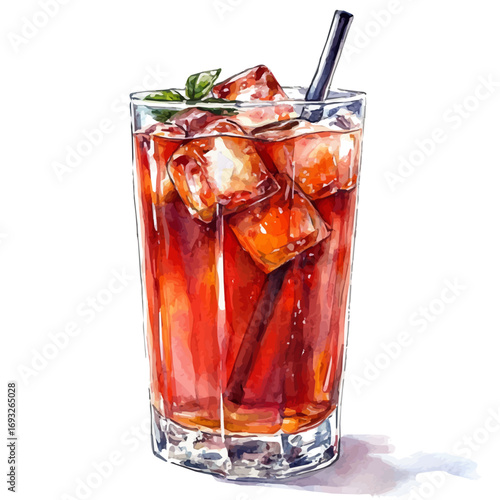 watercolor of Iced Tea, vector, isolated on a white background.