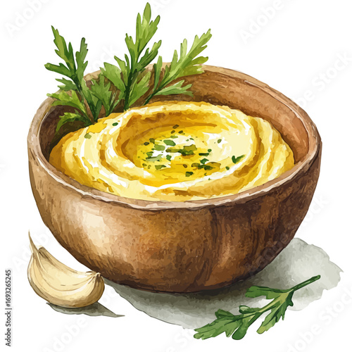 Hummus, watercolor drawing vector, isolated on a white background.