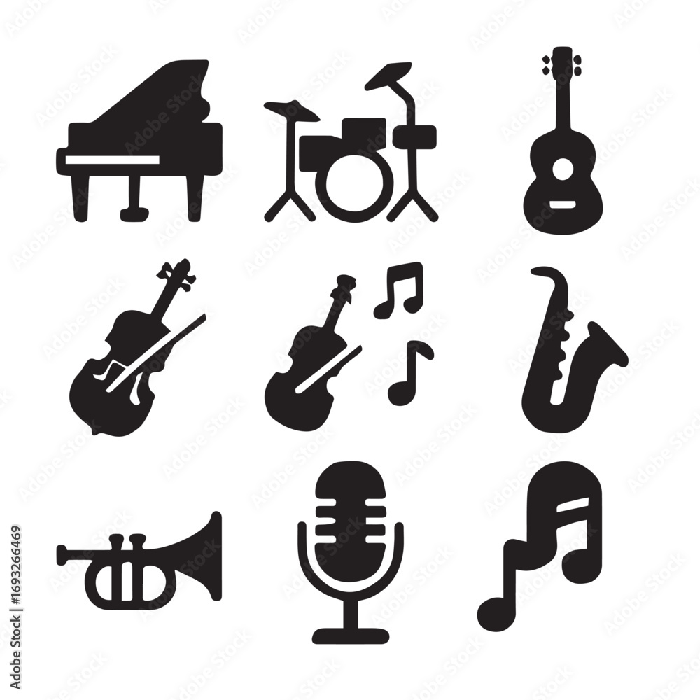 Illustration of musical instruments isolated on white background