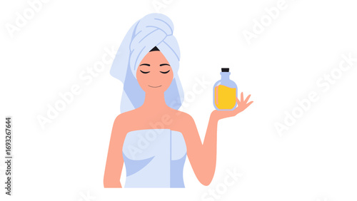 Young woman with a headband holding a fan of colorful nail polish swatches in a salon or beauty studio setting