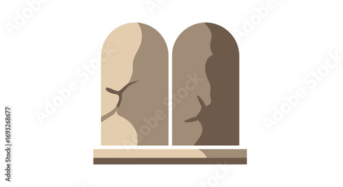 Illustration of the two stone tablets of the Ten Commandments, rendered in a simple, graphic style.