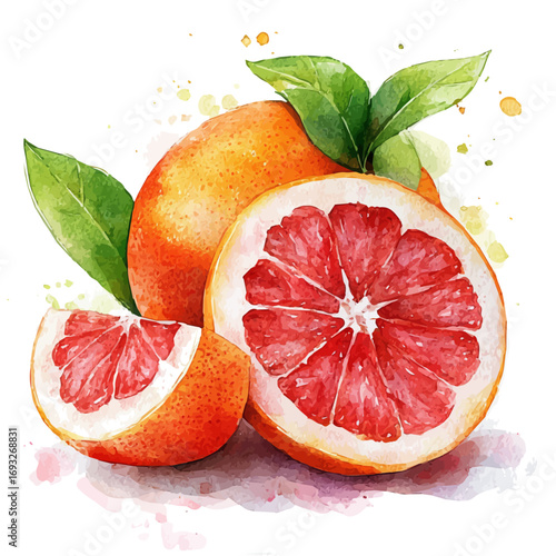 Grapefruit, watercolor drawing vector, isolated on a white background.