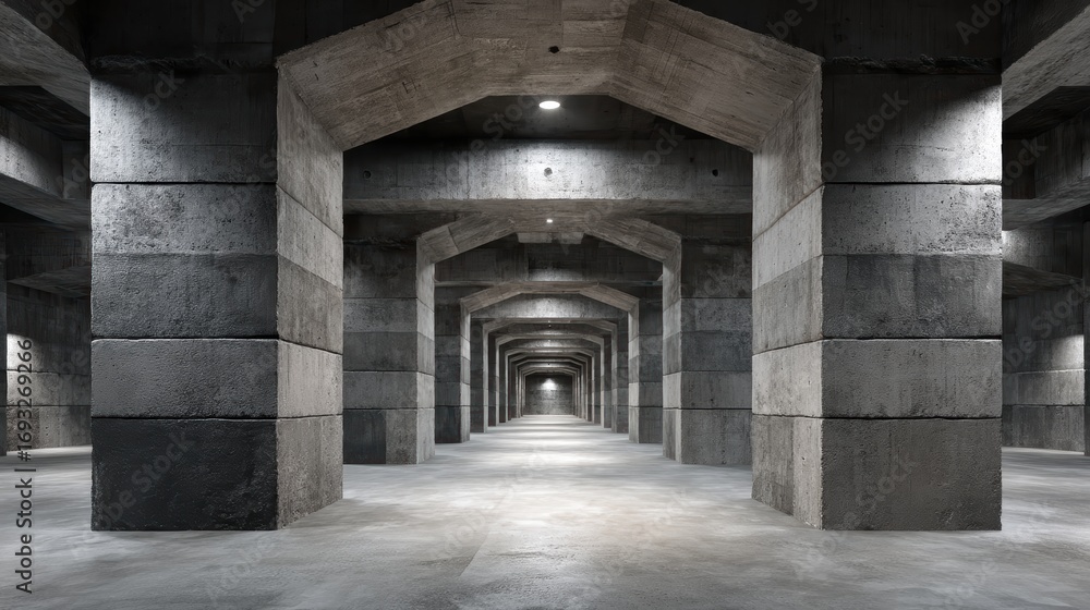 Fototapeta premium Concrete Tunnel Architecture | Underground Structure | Industrial Design