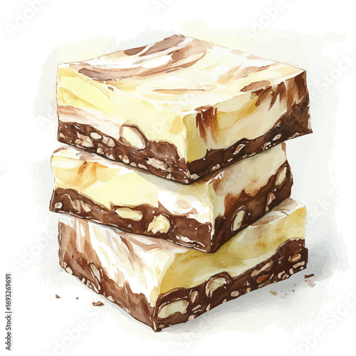Fudge, watercolor clipart vector, isolated on a white background.