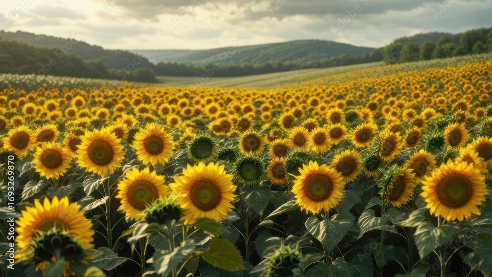 Fototapeta premium Sunflowers field at sunset (1)