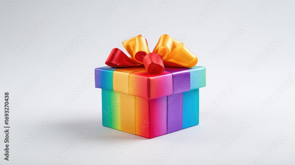 Obraz premium Rainbow gift box with ribbon bow