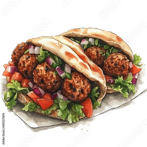 Falafel, watercolor clipart vector, isolated on a white background.
