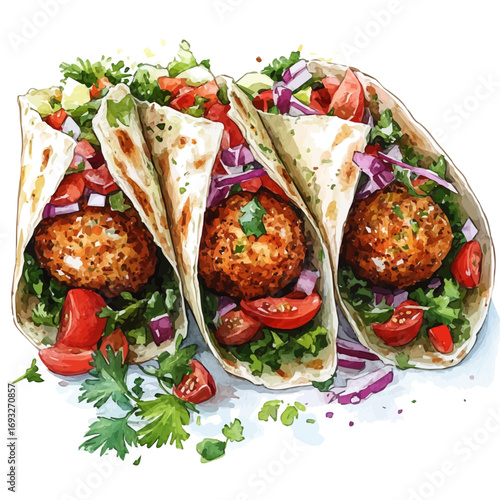 watercolor vector of Falafel, isolated on a white background.
