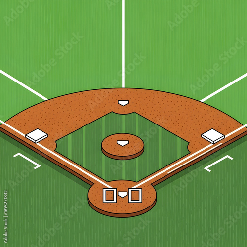 Isometric Baseball Field Diagram with Bases and Infield